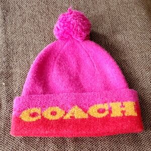 Coach Pink Beanie with Red Accents NWOT